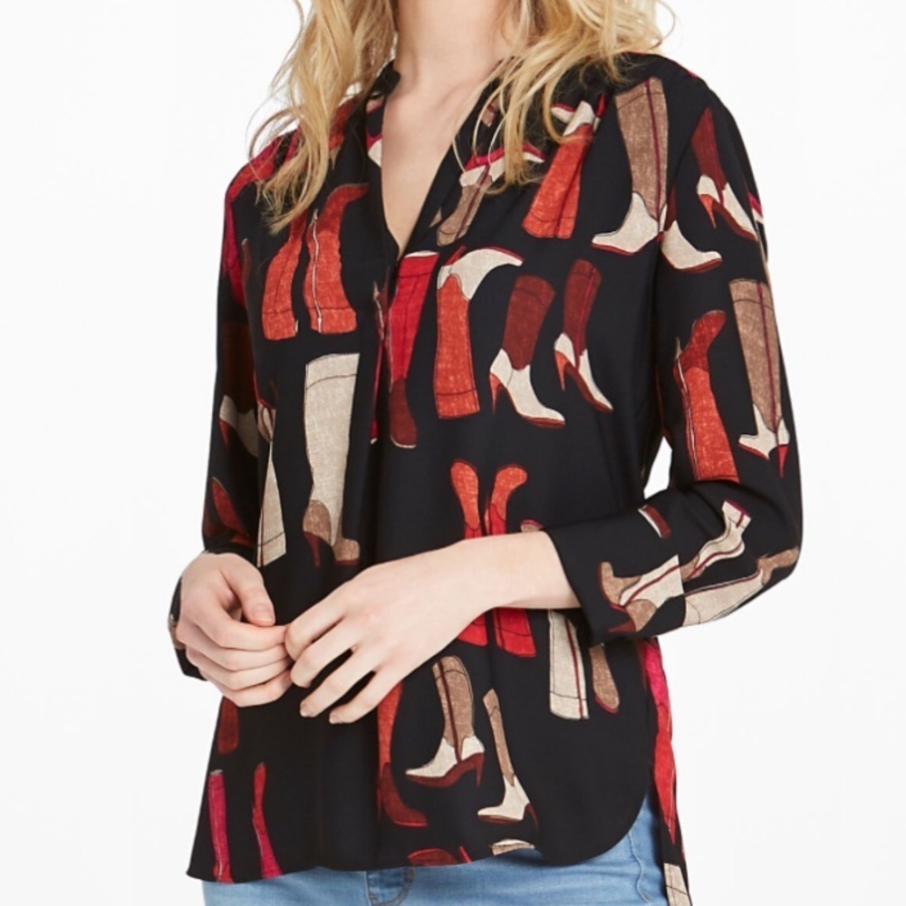 NIC+ZOE These Boots Print Blouse 2X Black Western Cowboy Top